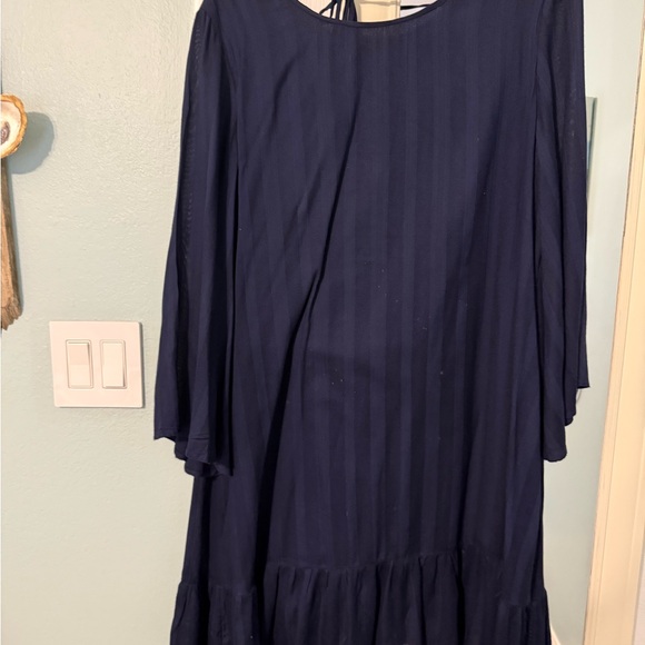 crown & ivy Dresses & Skirts - Crown & Ivy Navy Blue stripe Dress Pink Beaded Tassels Size Medium fully lined